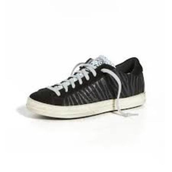 P448 JOHN ZEBRA METALLIC STRIPE BLACK SNEAKER SIZE 40 (9/9.5) - Picture 1 of 11